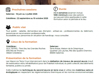 Salerne 8 au 19 juillet 2025 - Maçon-ne en Terre Crue - Bloc 4