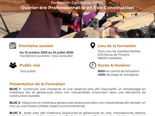 Formation certifiante OPEC - Ouvrier-ère Professionnel-le en Eco-Construction
