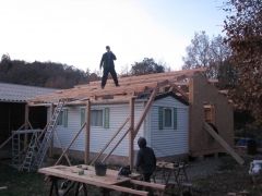 Mobil home et extension bois