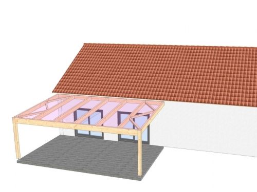 Pergola lamellé collé (minimum poteau) sans liens et avec contreventement en toiture