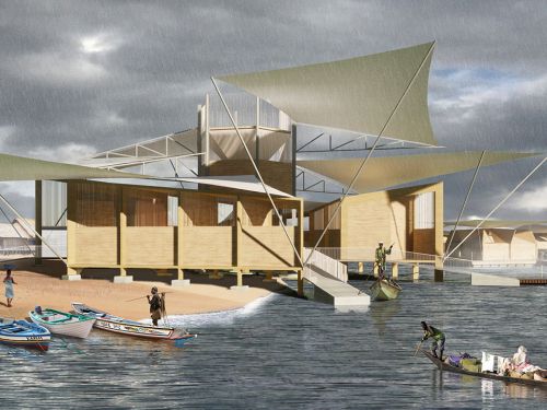 Maisons flottantes de bois et de terre